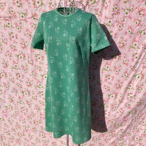 70s vintage dress mint pastel green white floral diamond | S - M | 1970s shift